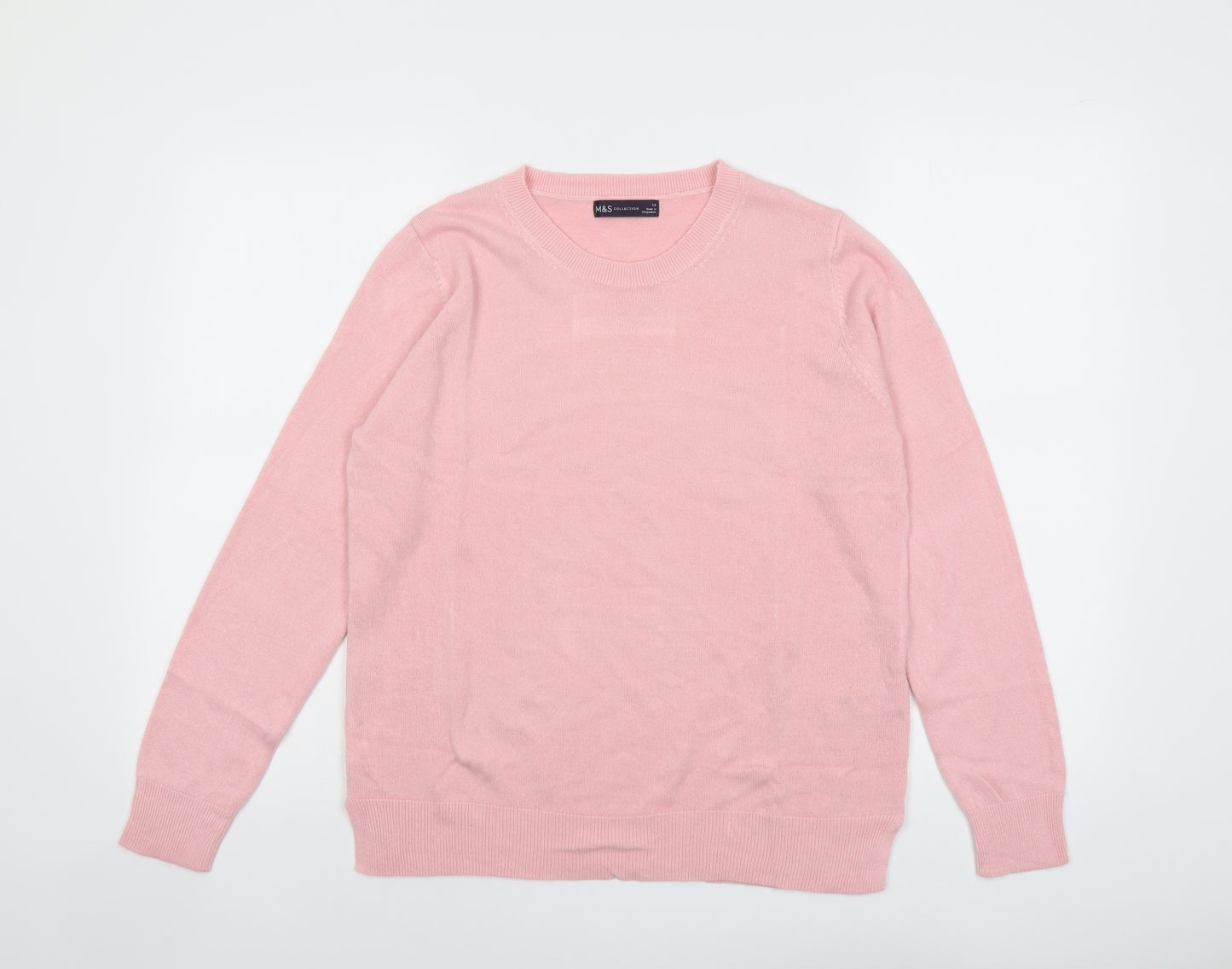 Marks and Spencer Womens Pink Round Neck Acrylic Pullover Jumper Size 14