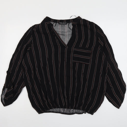Select Womens Black Striped Viscose Basic Blouse Size 18 V-Neck