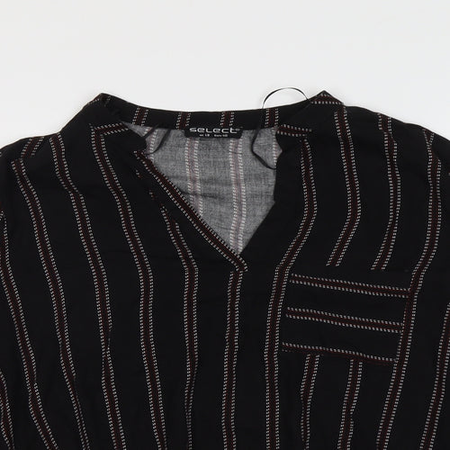 Select Womens Black Striped Viscose Basic Blouse Size 18 V-Neck