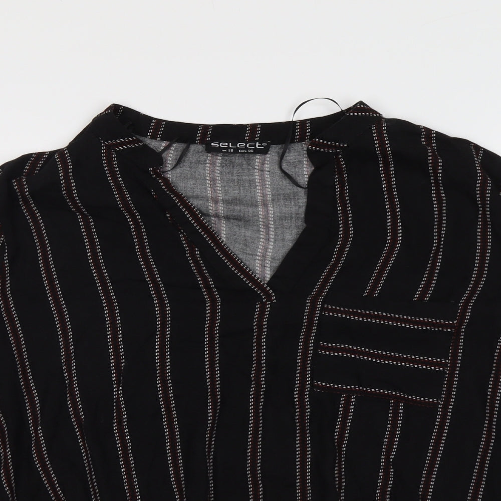 Select Womens Black Striped Viscose Basic Blouse Size 18 V-Neck