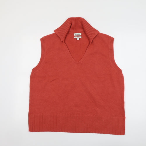 Jaeger Womens Red Collared Wool Vest Jumper Size XL