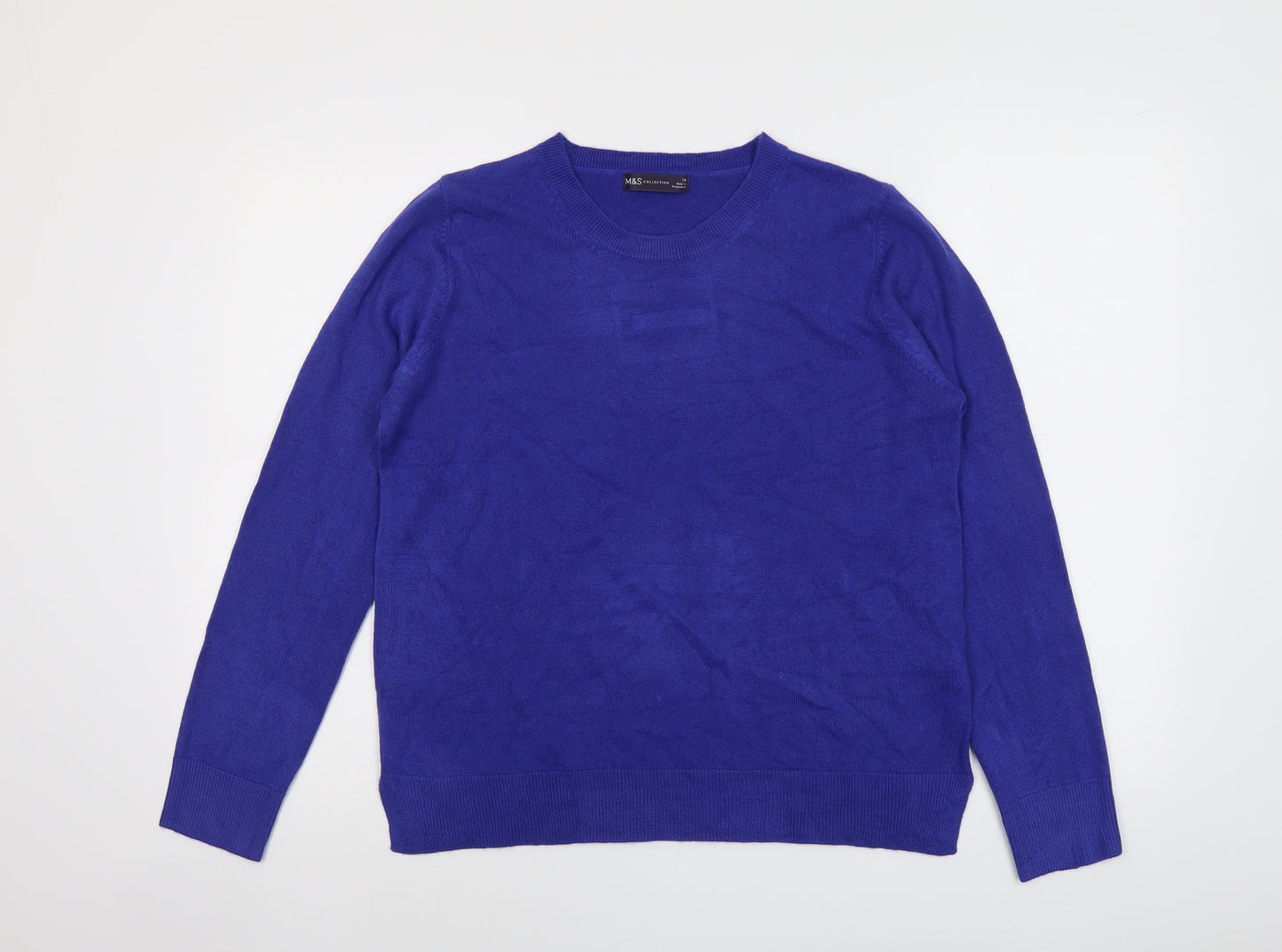Marks and Spencer Womens Blue Round Neck Acrylic Pullover Jumper Size 16