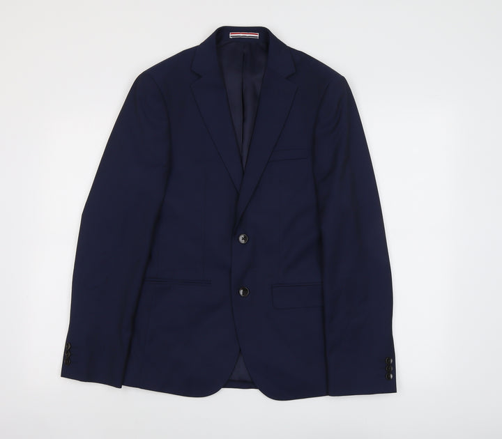 Moss London Mens Blue Polyester Jacket Suit Jacket Size 36 Regular