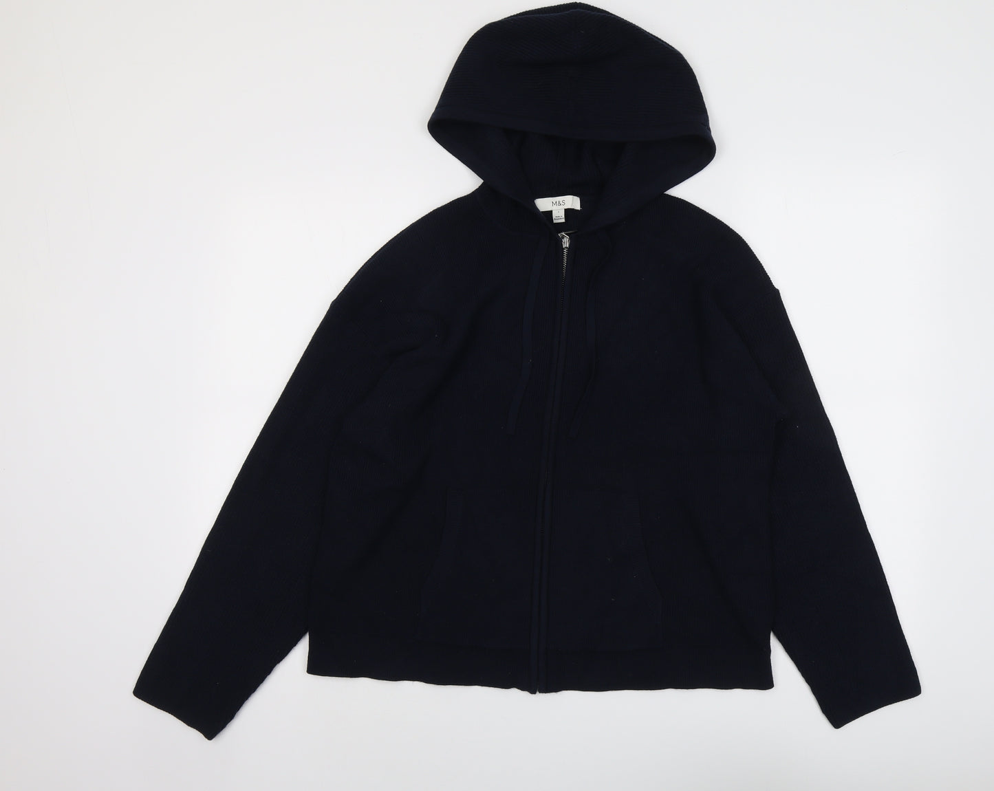 Marks and Spencer Womens Blue Round Neck Viscose Full Zip Jumper Size L