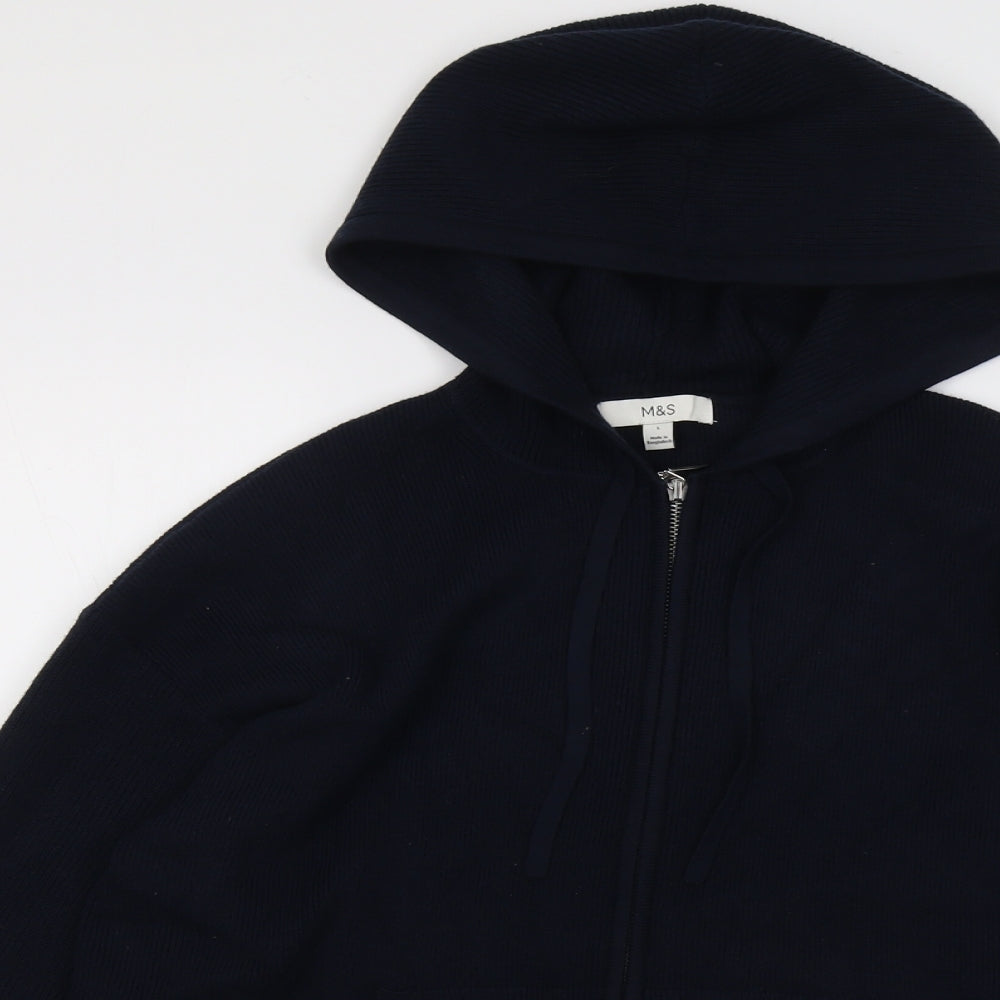 Marks and Spencer Womens Blue Round Neck Viscose Full Zip Jumper Size L