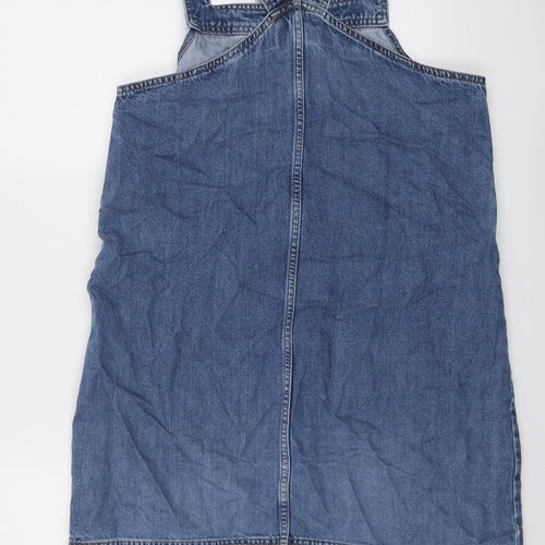 Fat Face Womens Blue Cotton Pinafore/Dungaree Dress Size 10 Square Neck Button