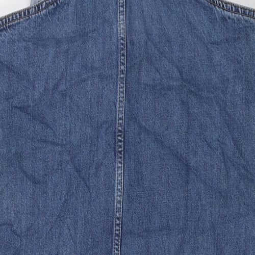 Fat Face Womens Blue Cotton Pinafore/Dungaree Dress Size 10 Square Neck Button