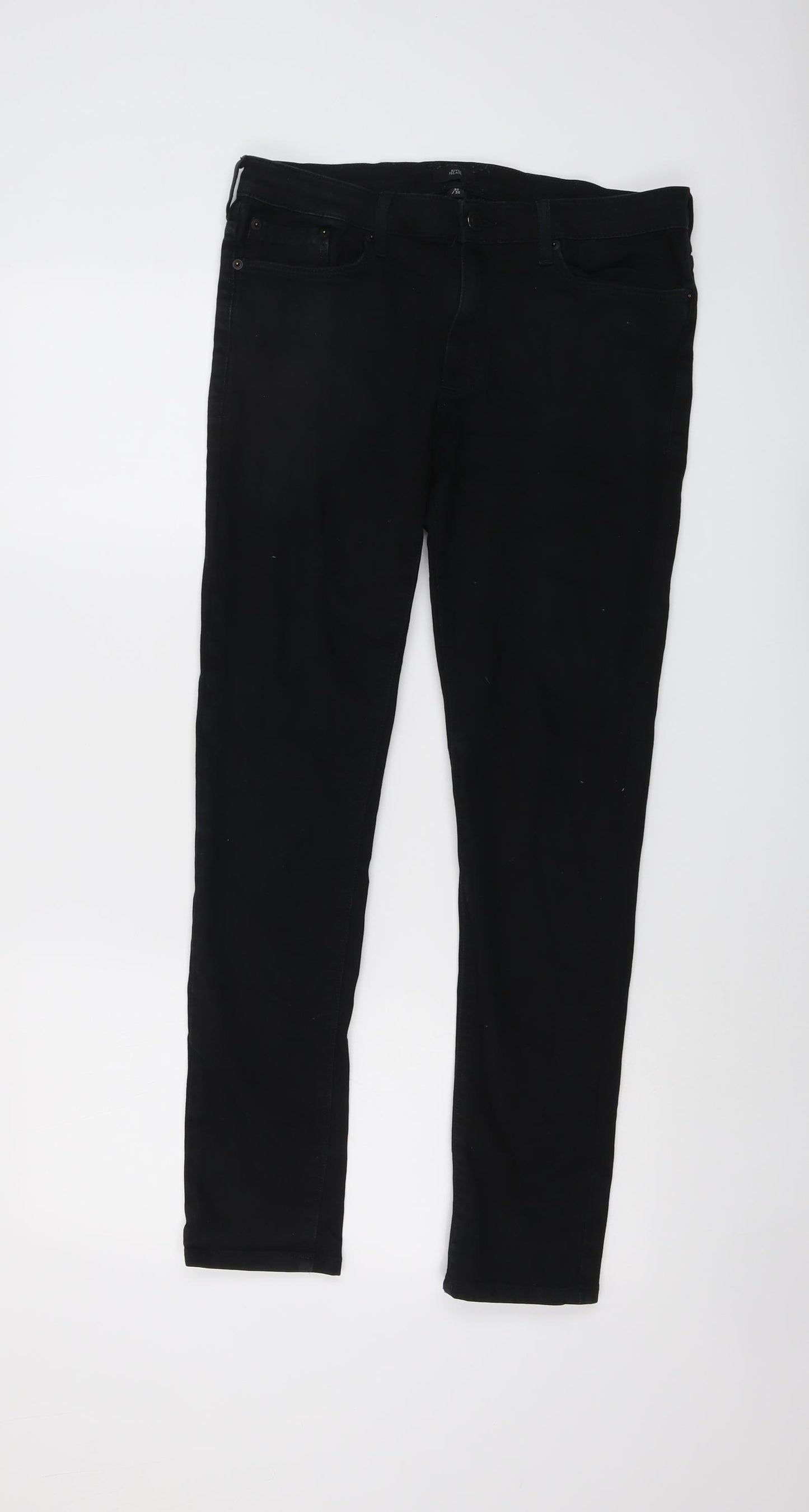 River Island Mens Black Cotton Skinny Jeans Size 30 in L30 in Regular Button