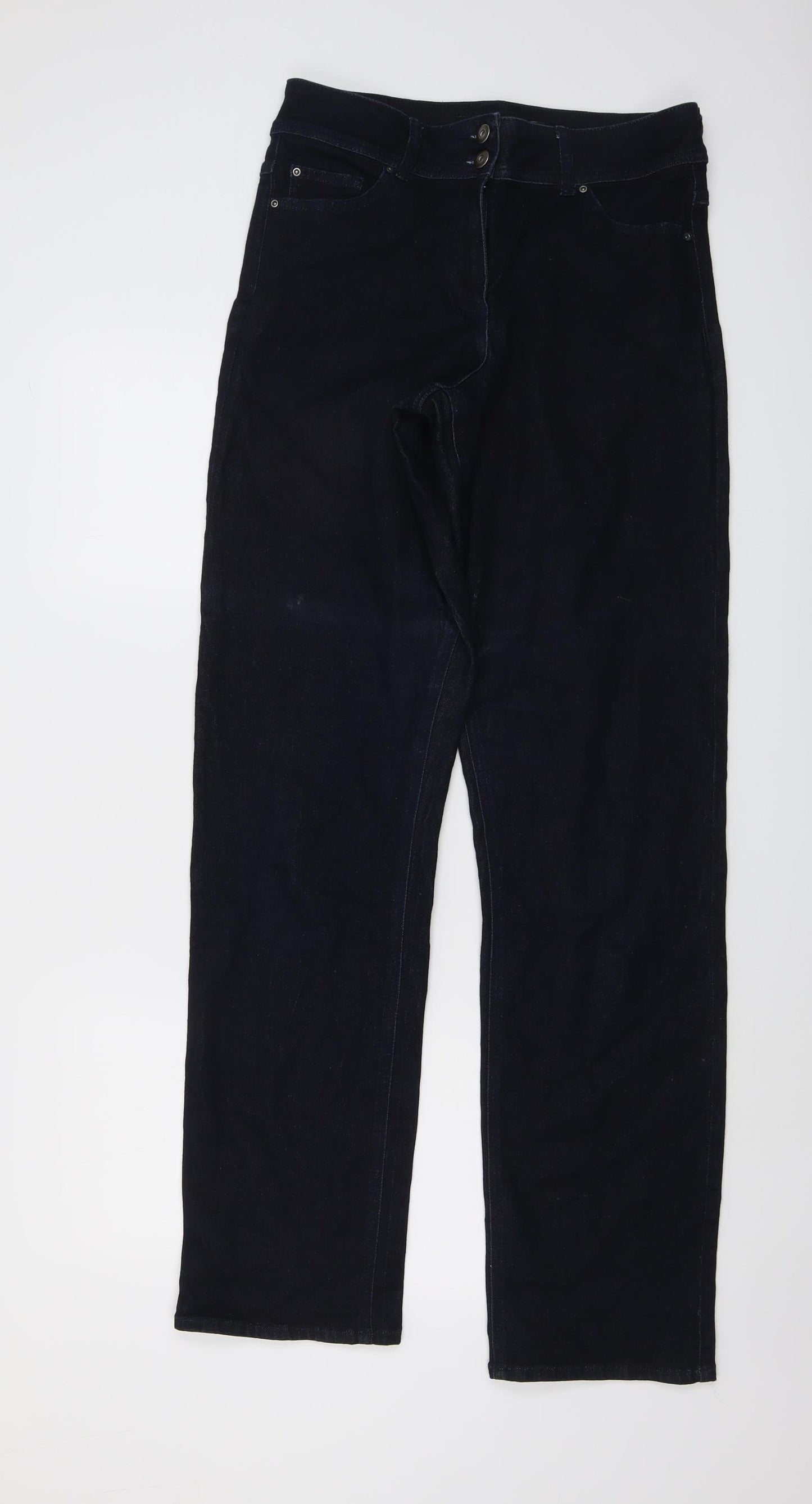 Long Tall Sally Womens Blue Cotton Straight Jeans Size 14 L35 in Regular Button