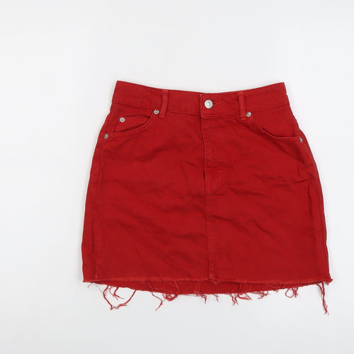 Topshop Womens Red Cotton A-Line Skirt Size 8 Button