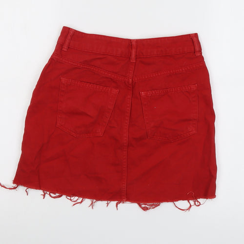 Topshop Womens Red Cotton A-Line Skirt Size 8 Button