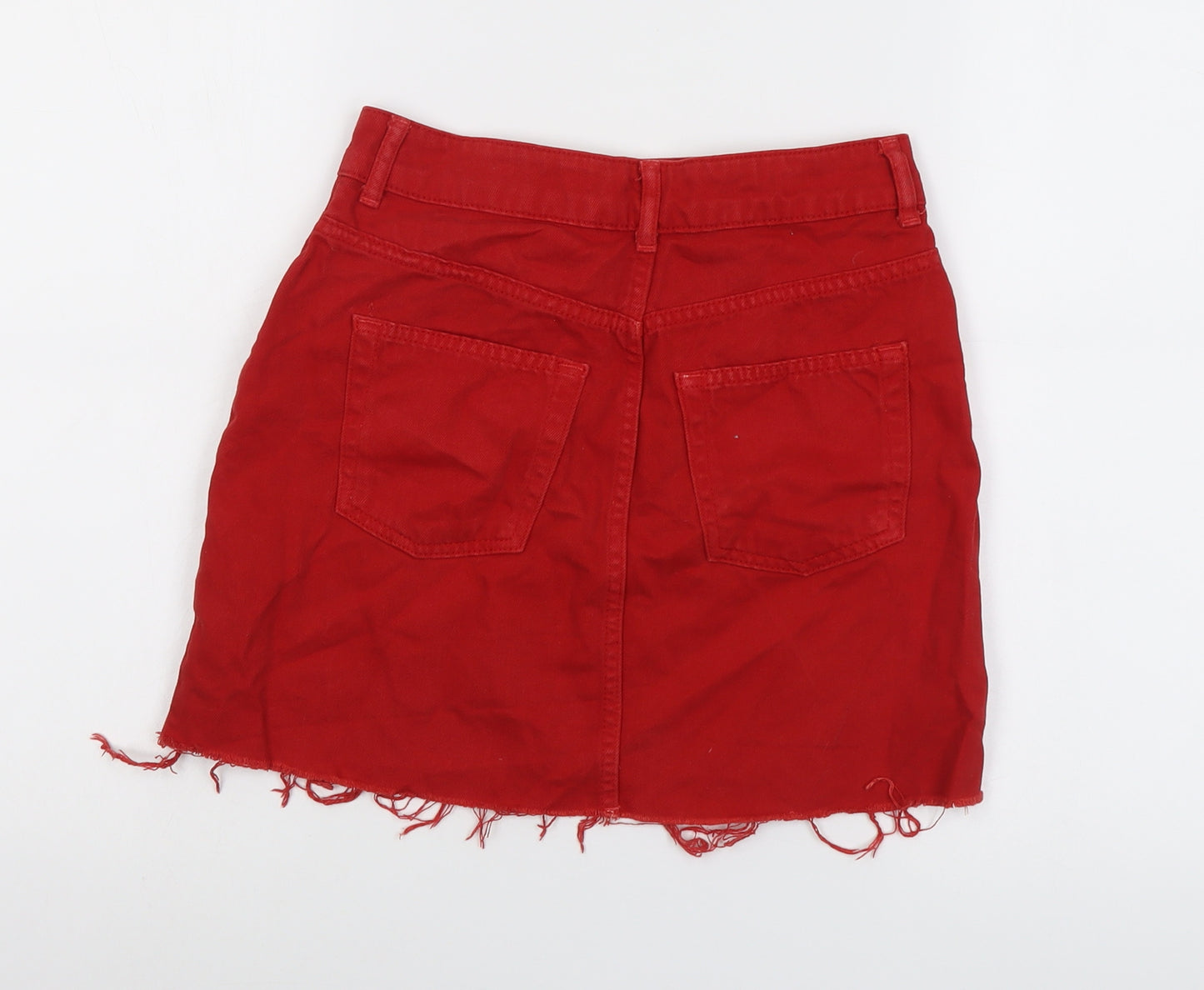 Topshop Womens Red Cotton A-Line Skirt Size 8 Button