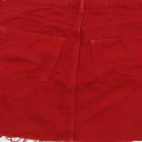 Topshop Womens Red Cotton A-Line Skirt Size 8 Button