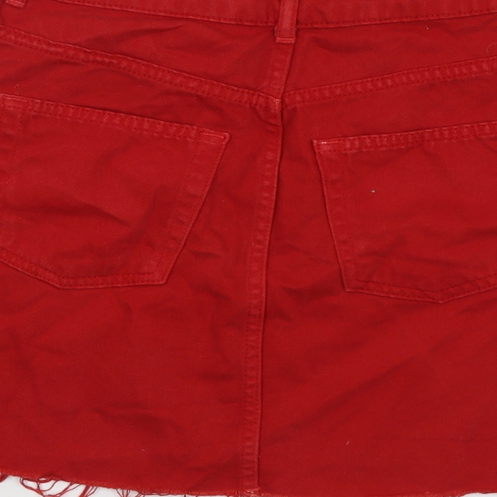 Topshop Womens Red Cotton A-Line Skirt Size 8 Button