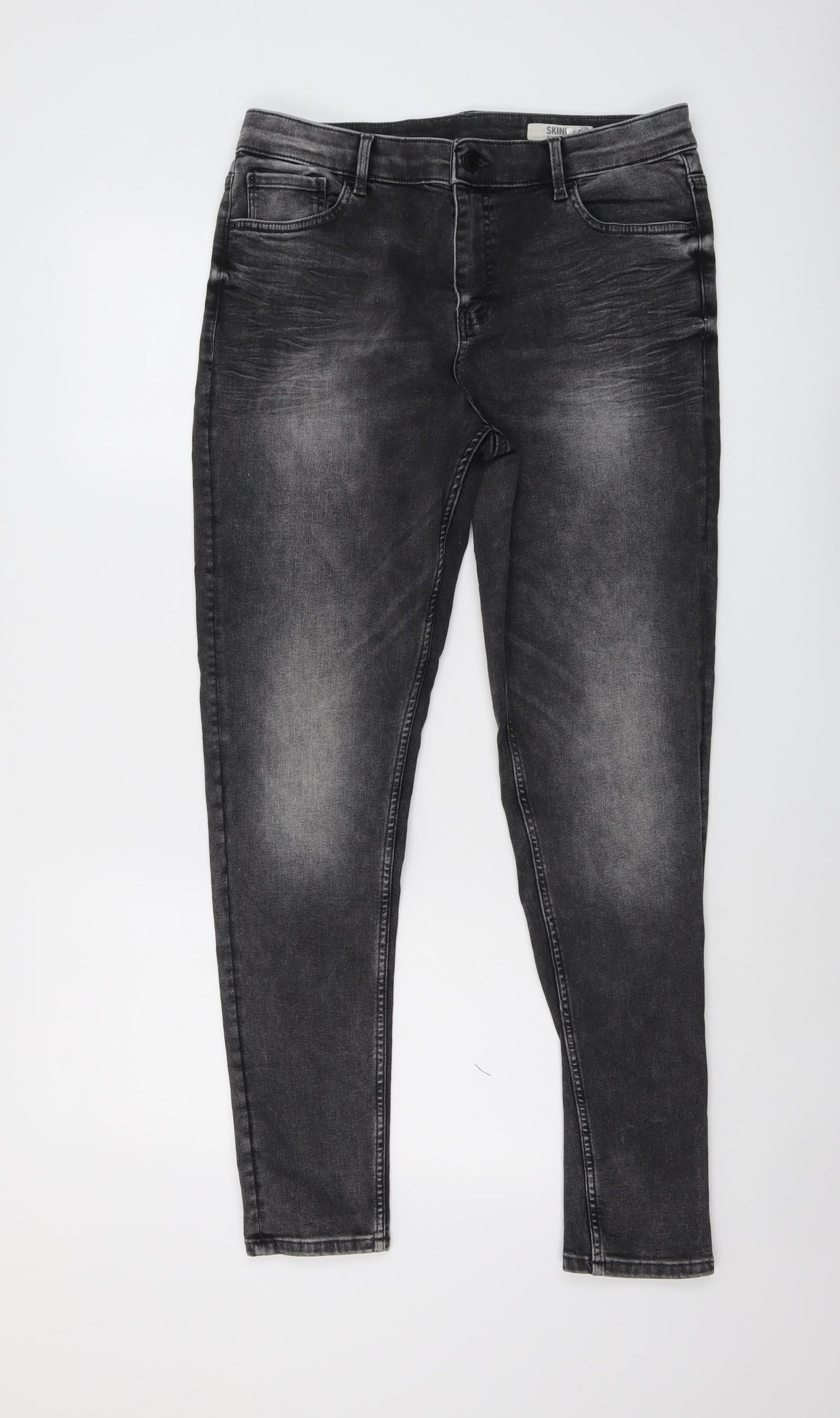 Marks and Spencer Womens Grey Cotton Skinny Jeans Size 14 L30 in Regular Button