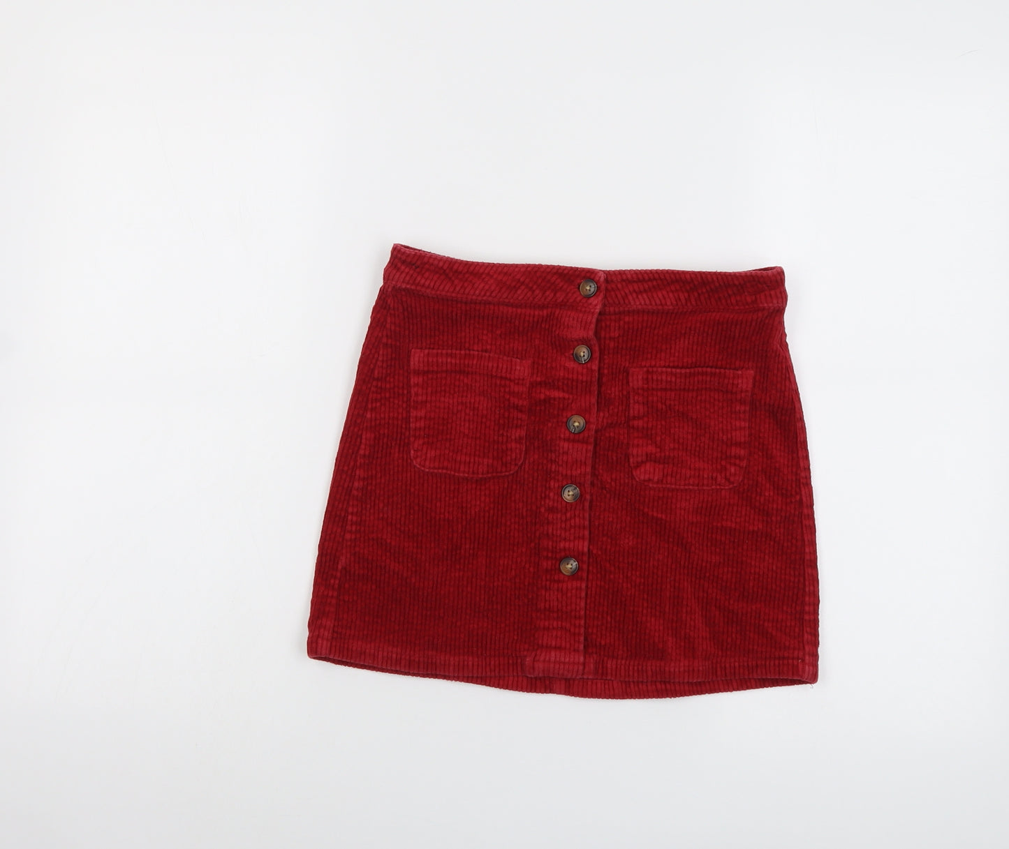 NEXT Girls Red Cotton Mini Skirt Size 11 Years Regular Button