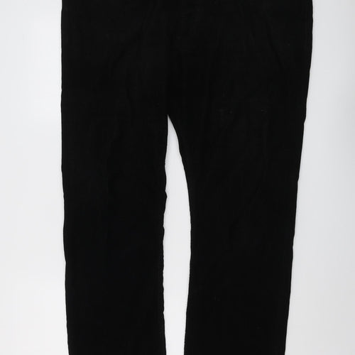 Marks and Spencer Mens Black Cotton Trousers Size 40 in L33 in Regular Button