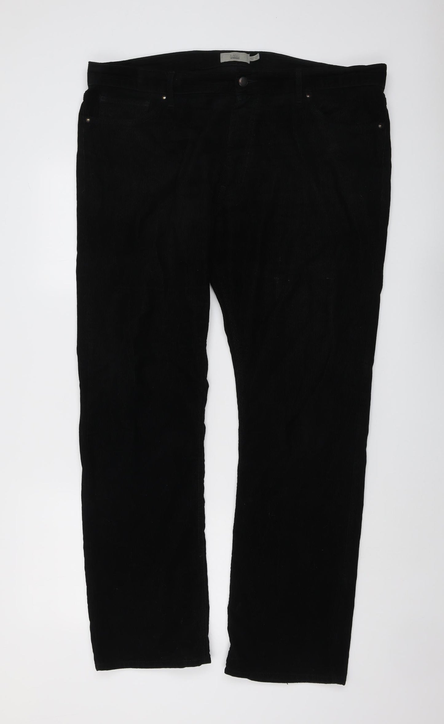 Marks and Spencer Mens Black Cotton Trousers Size 40 in L33 in Regular Button