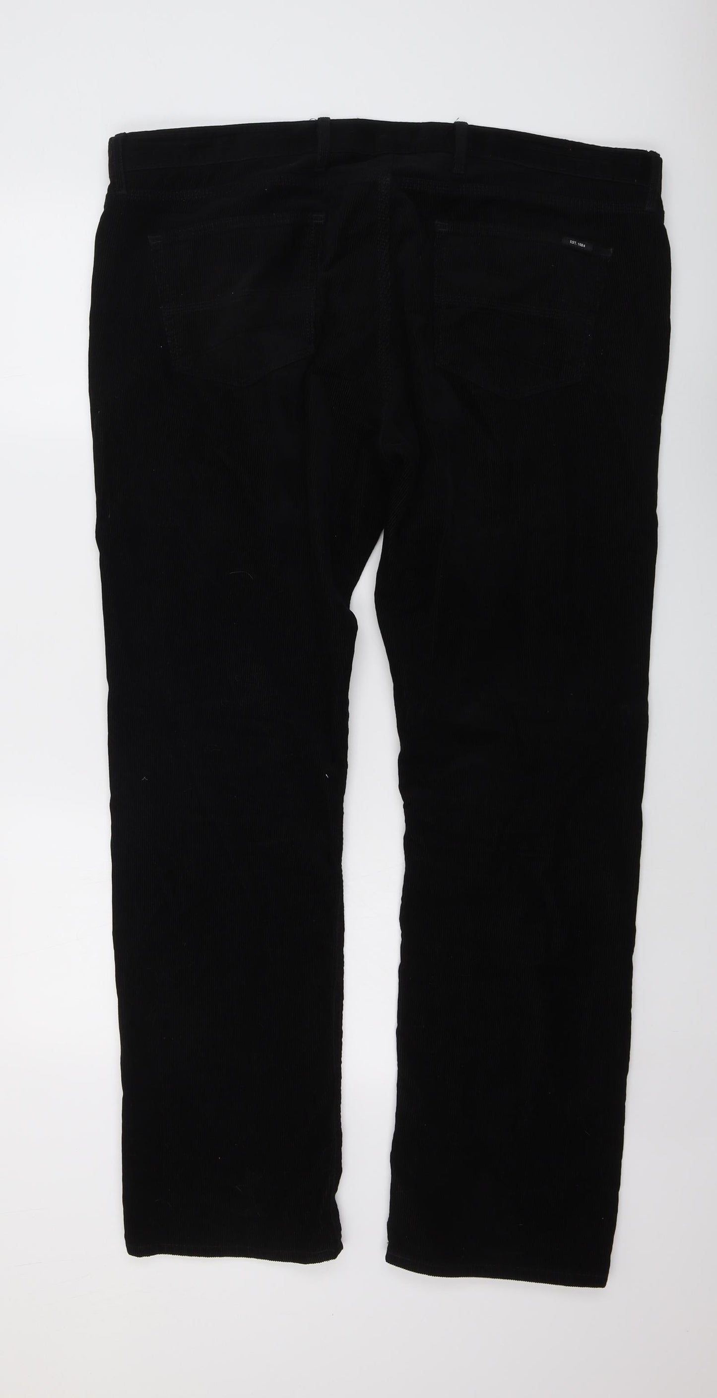 Marks and Spencer Mens Black Cotton Trousers Size 40 in L33 in Regular Button