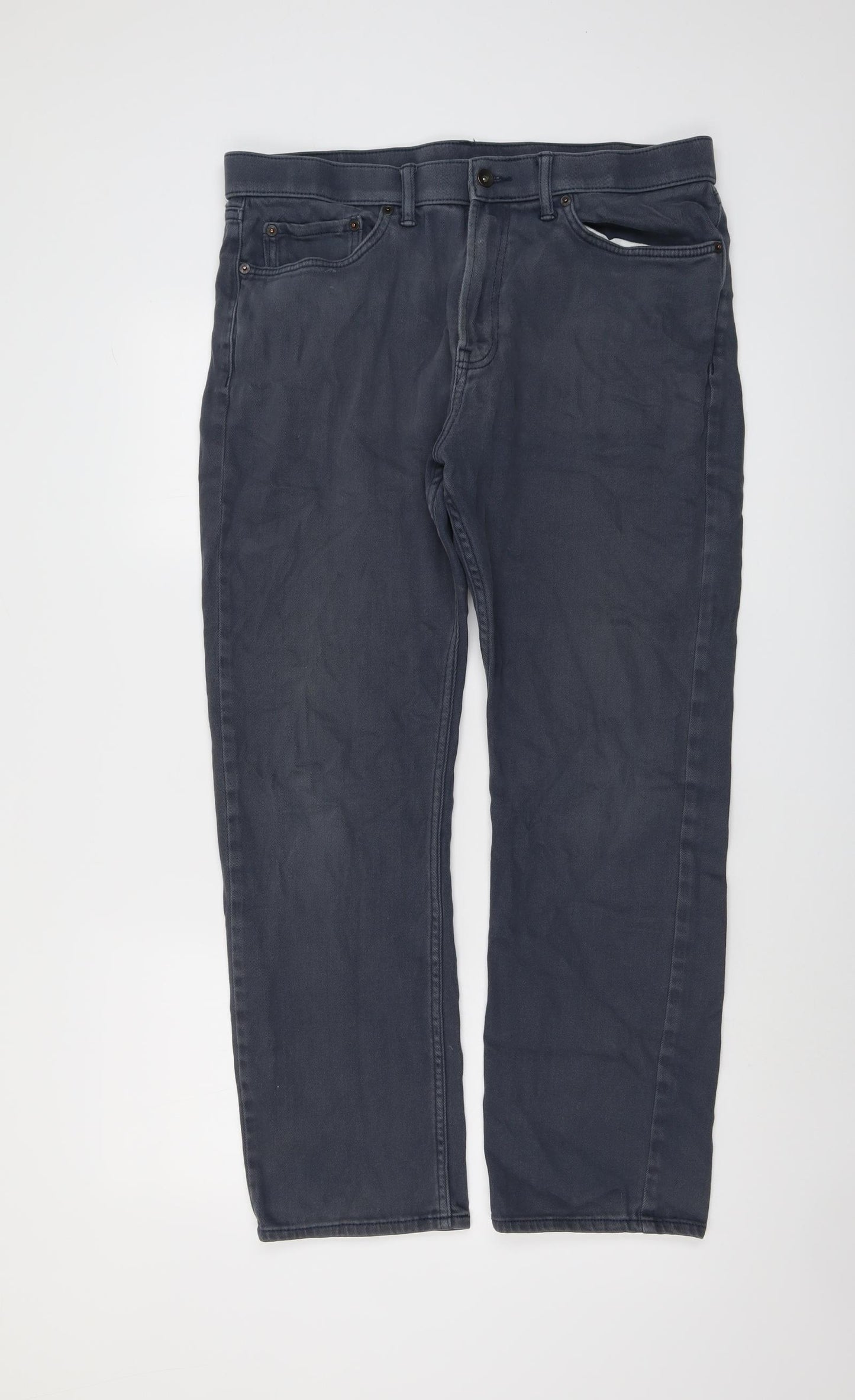 Marks and Spencer Mens Blue Cotton Straight Jeans Size 36 in L31 in Regular Button