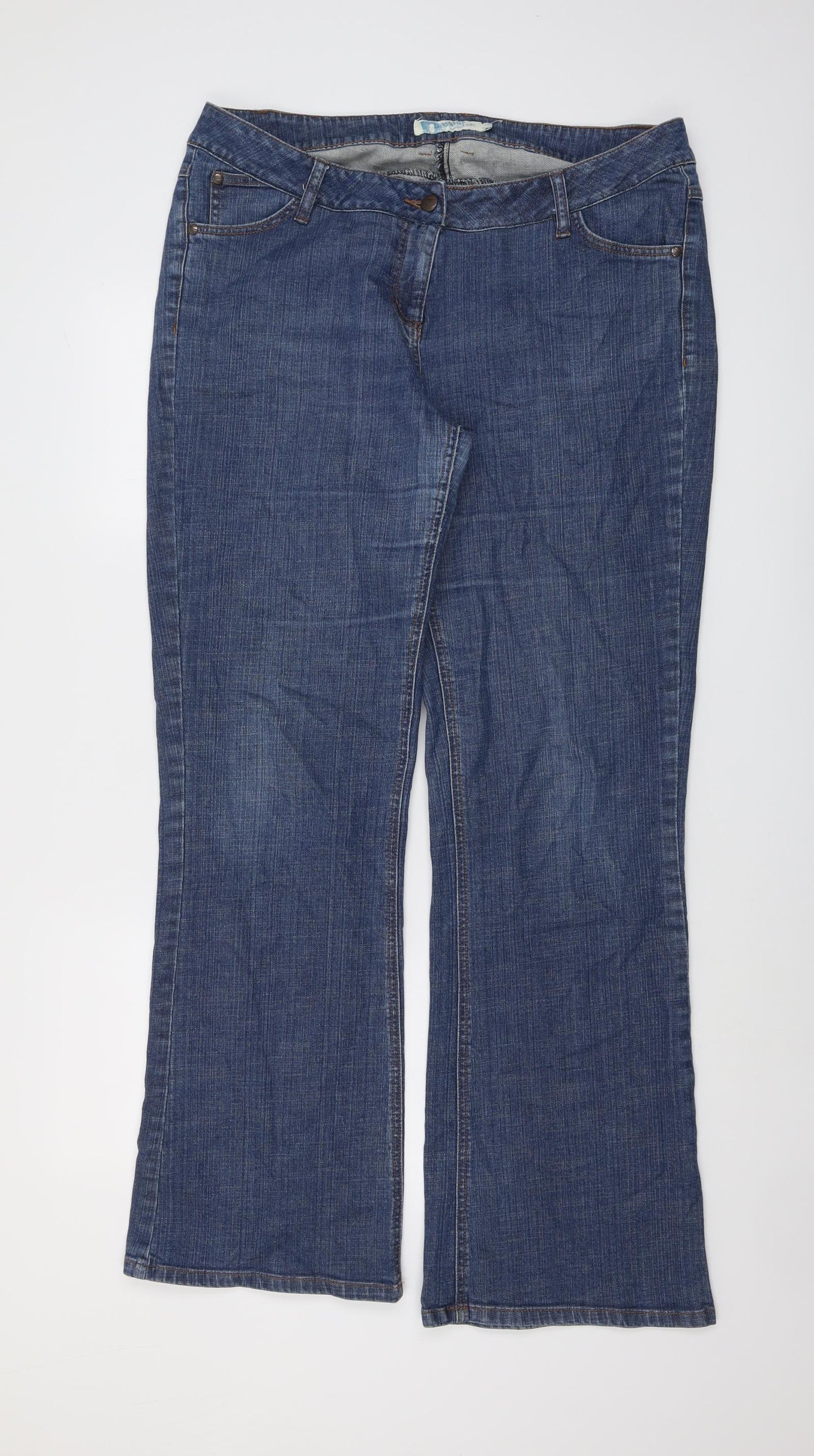 Long Tall Sally Womens Blue Cotton Bootcut Jeans Size 16 L33 in Regular Button