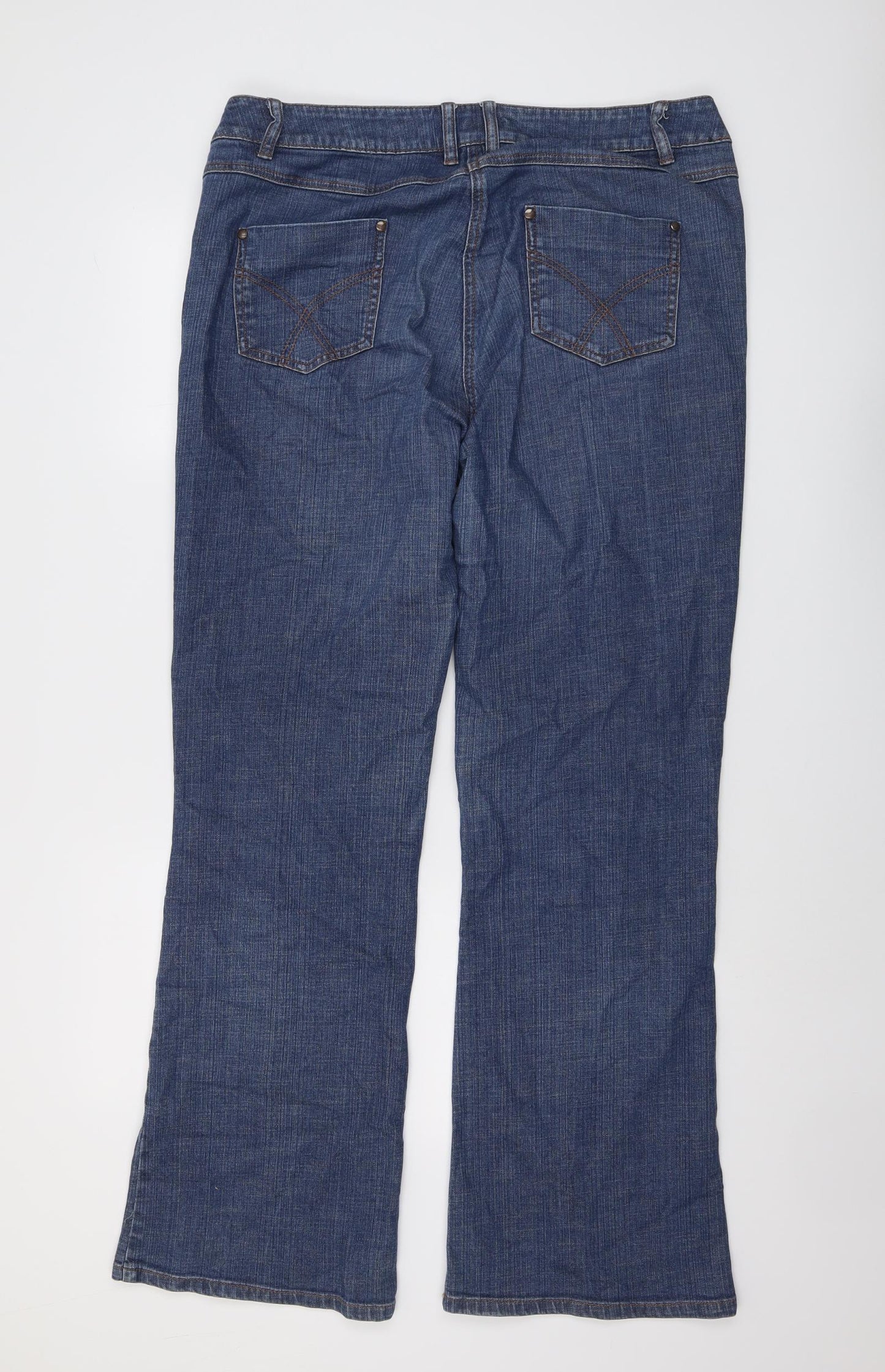 Long Tall Sally Womens Blue Cotton Bootcut Jeans Size 16 L33 in Regular Button