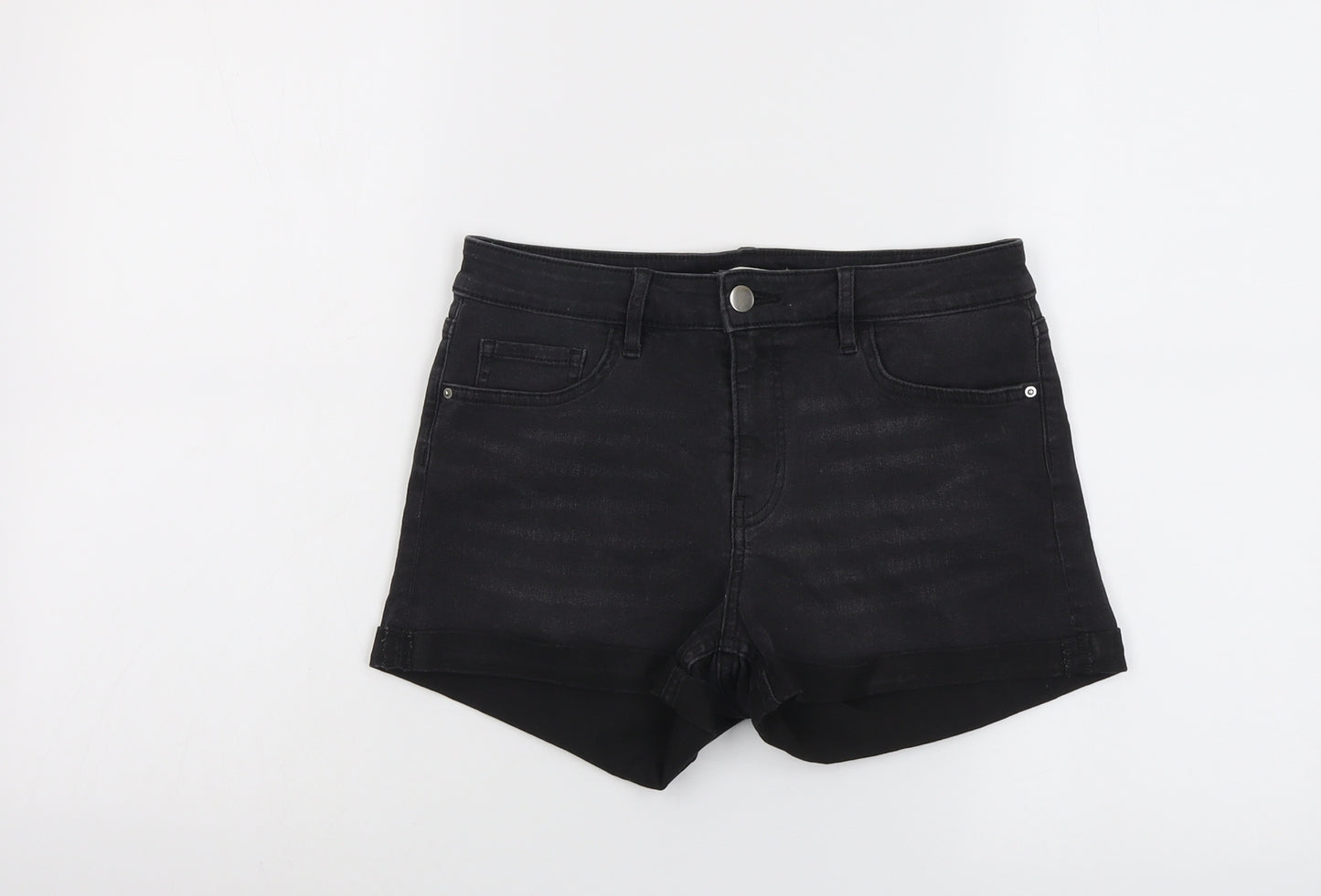H&M Womens Grey Cotton Hot Pants Shorts Size 8 L3 in Regular Button