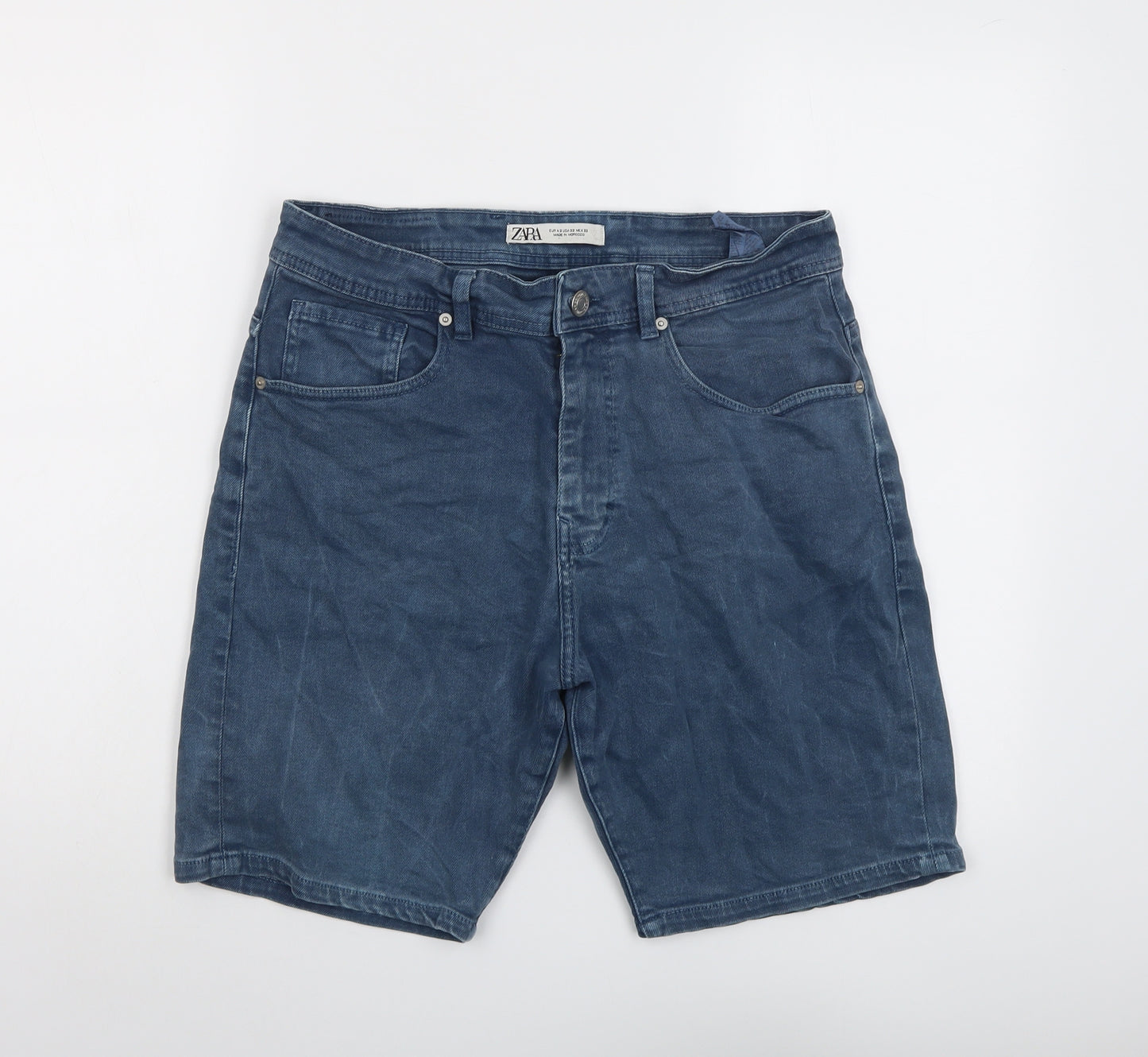 Zara Mens Blue Cotton Chino Shorts Size 34 in L9 in Regular Button