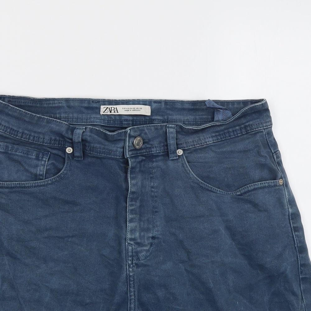 Zara Mens Blue Cotton Chino Shorts Size 34 in L9 in Regular Button