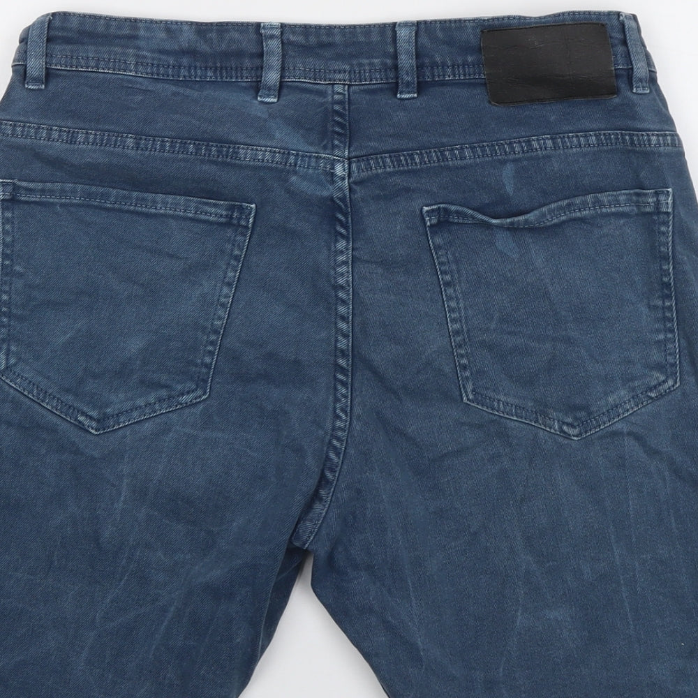 Zara Mens Blue Cotton Chino Shorts Size 34 in L9 in Regular Button