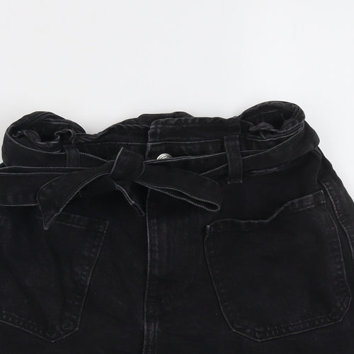 Zara Womens Black Cotton Mom Shorts Size 6 L3 in Regular Button