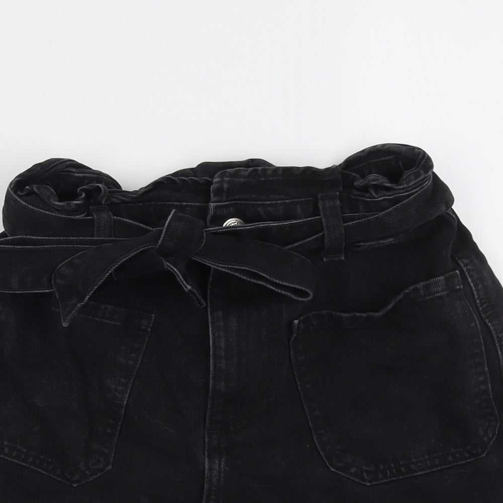 Zara Womens Black Cotton Mom Shorts Size 6 L3 in Regular Button