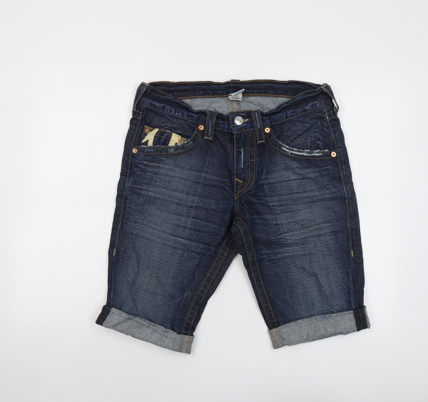 True Religion Mens Blue Cotton Chino Shorts Size 32 in L10 in Regular Button - Pocket Detail