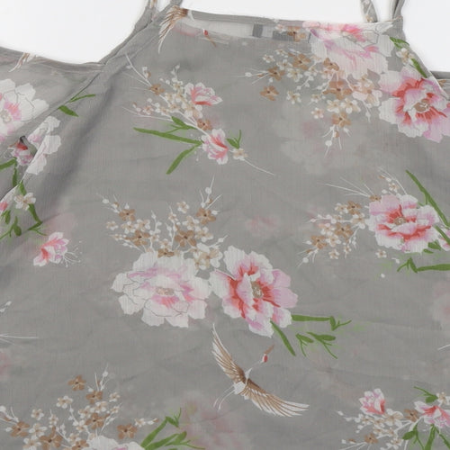 New Look Womens Grey Floral Polyester Basic Blouse Size 10 Square Neck - Cold Shoulder