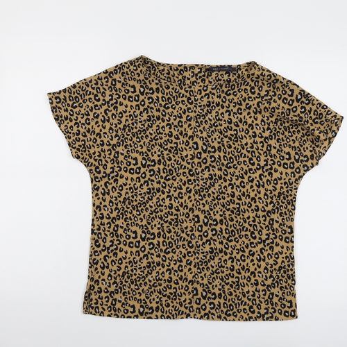 Marks and Spencer Womens Brown Animal Print Polyester Basic Blouse Size 6 Boat Neck - Leopard Print