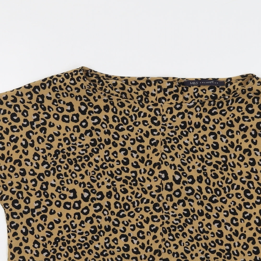 Marks and Spencer Womens Brown Animal Print Polyester Basic Blouse Size 6 Boat Neck - Leopard Print