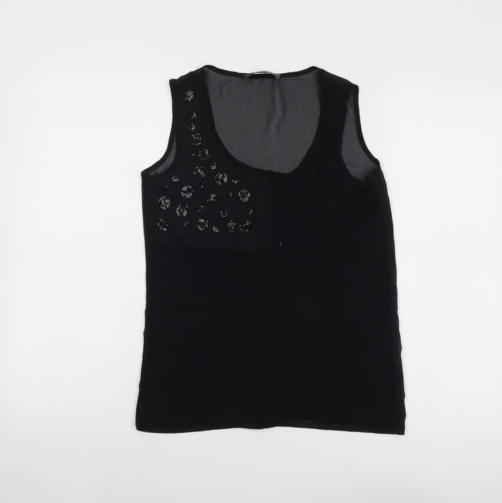 Marks and Spencer Womens Black Polyester Basic Tank Size 6 Scoop Neck