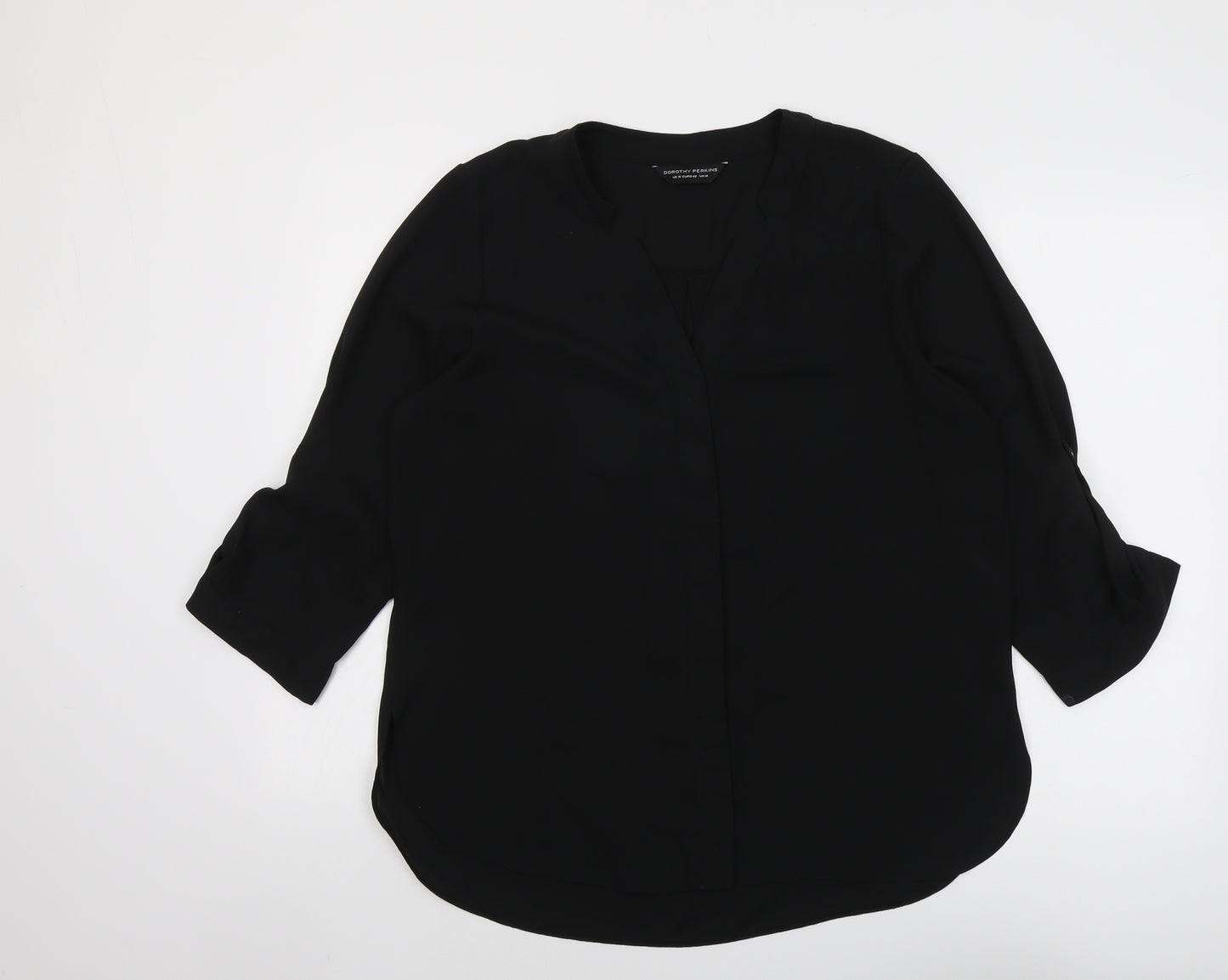 Dorothy Perkins Womens Black Polyester Basic Button-Up Size 14 V-Neck