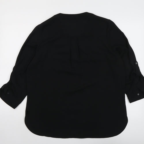 Dorothy Perkins Womens Black Polyester Basic Button-Up Size 14 V-Neck