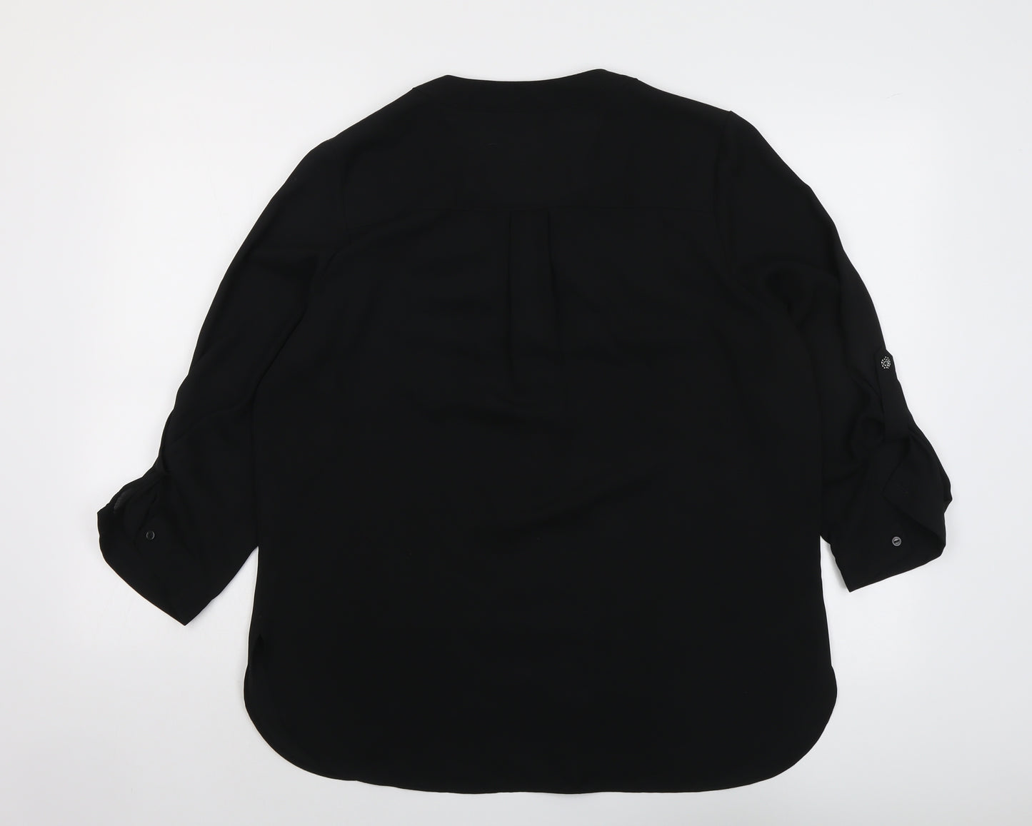 Dorothy Perkins Womens Black Polyester Basic Button-Up Size 14 V-Neck