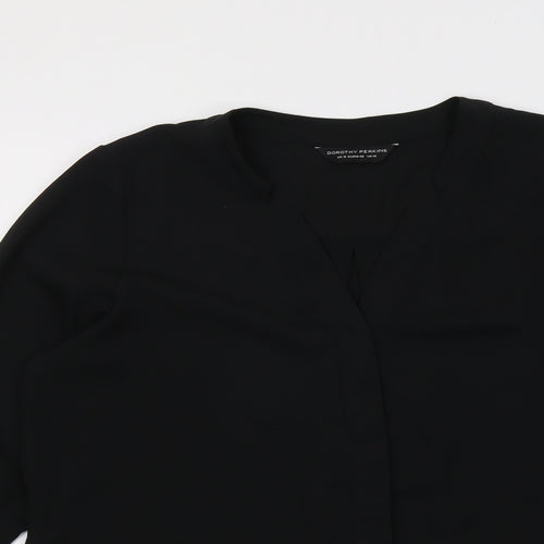 Dorothy Perkins Womens Black Polyester Basic Button-Up Size 14 V-Neck
