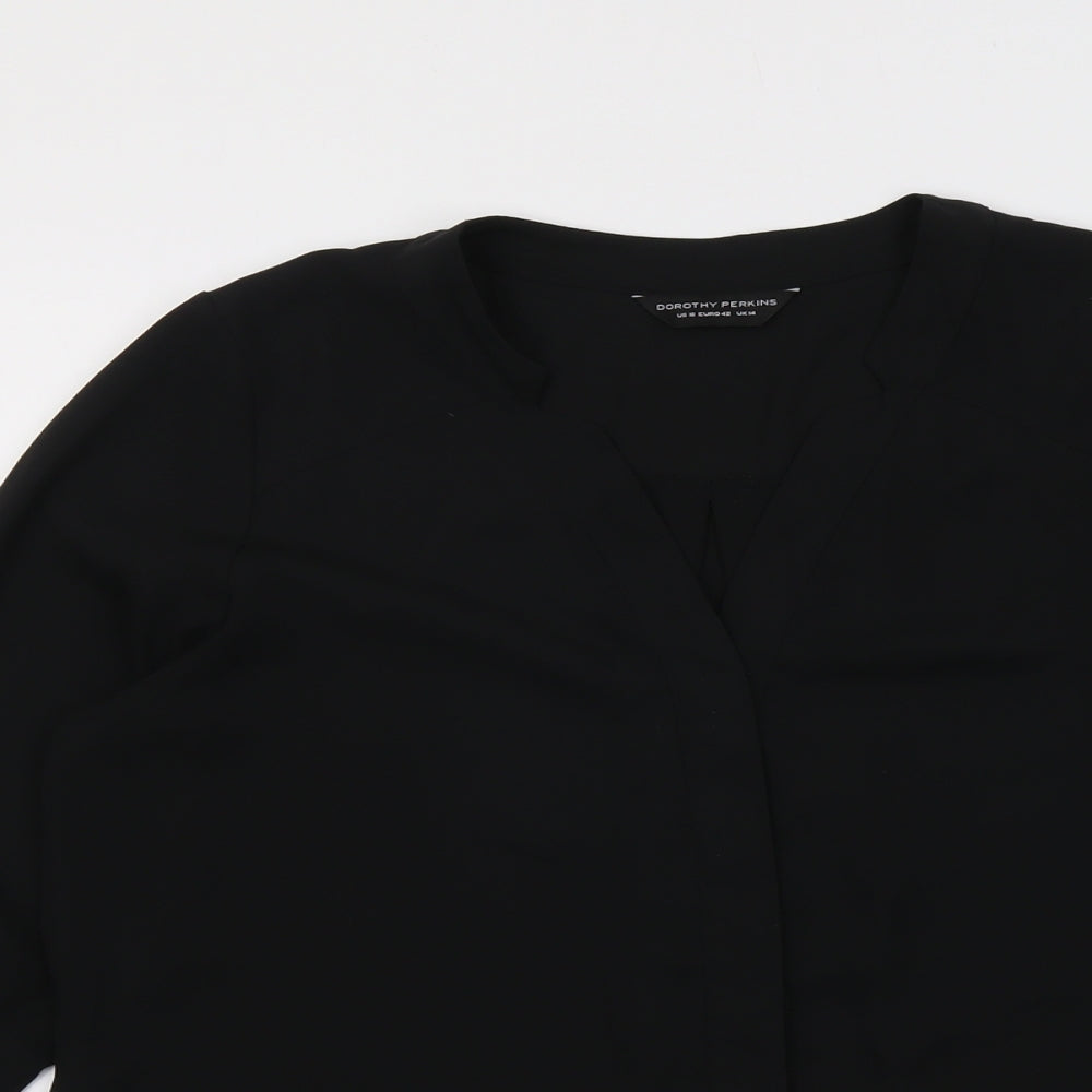 Dorothy Perkins Womens Black Polyester Basic Button-Up Size 14 V-Neck