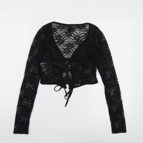 PRETTYLITTLETHING Womens Black Polyester Cropped Blouse Size 10 V-Neck