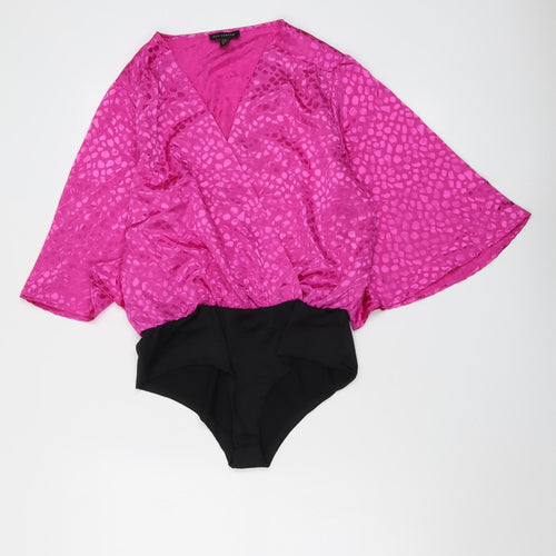 QED London Womens Pink Geometric Polyester Bodysuit One-Piece Size 12 Snap