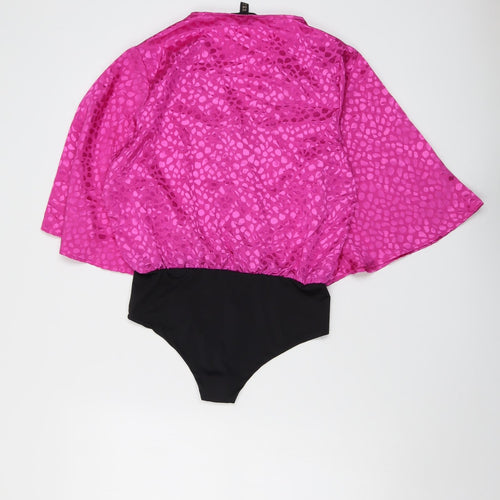 QED London Womens Pink Geometric Polyester Bodysuit One-Piece Size 12 Snap
