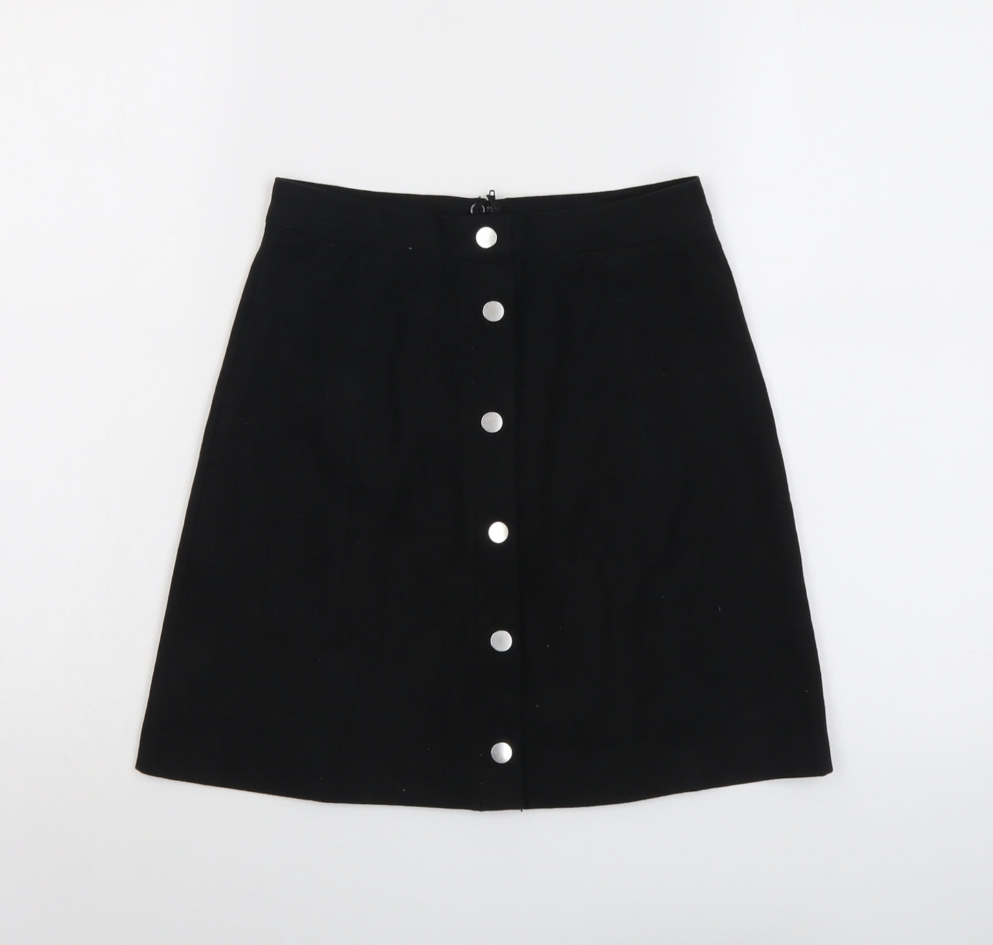 H&M Womens Black Polyester A-Line Skirt Size 6 Zip