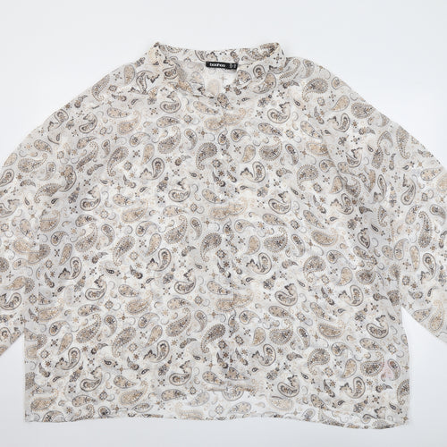 Boohoo Womens Beige Paisley Polyester Basic Blouse Size 22 Collared
