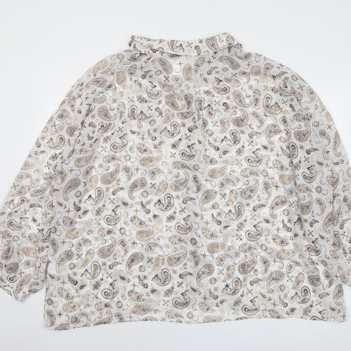Boohoo Womens Beige Paisley Polyester Basic Blouse Size 22 Collared