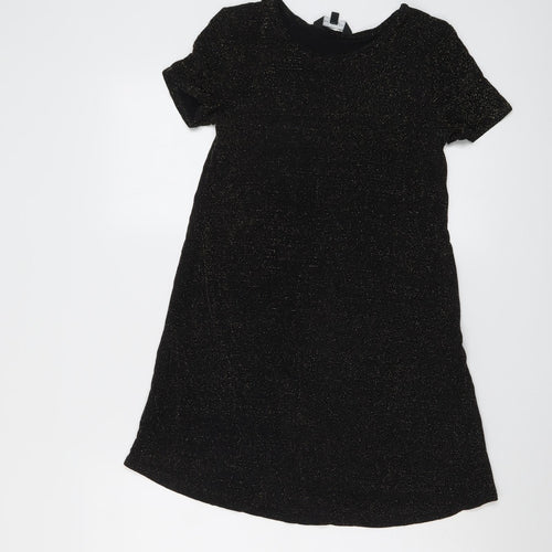 New Look Womens Black Geometric Polyester T-Shirt Dress Size 8 Round Neck Pullover