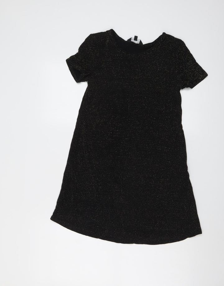 New Look Womens Black Geometric Polyester T-Shirt Dress Size 8 Round Neck Pullover